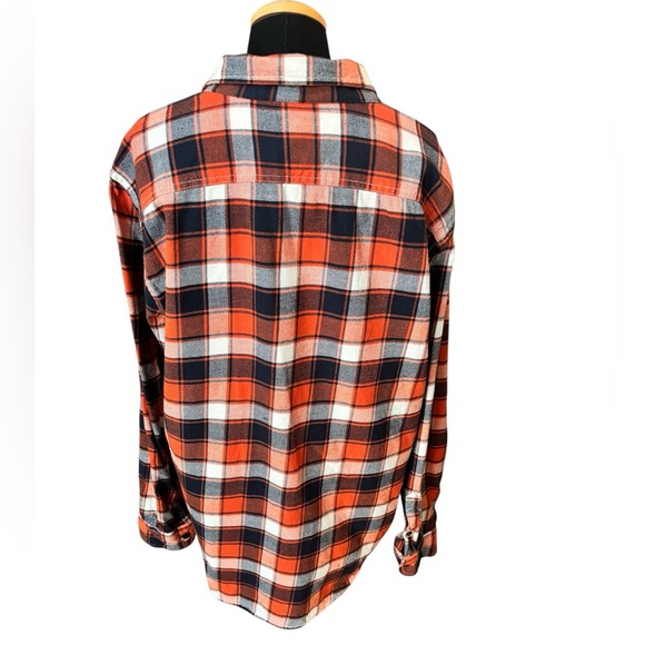 American Eagle Men’s Shirt Athletic Fit Flannel Orange Blue Plaid Cotton Size XL - Picture 2 of 9